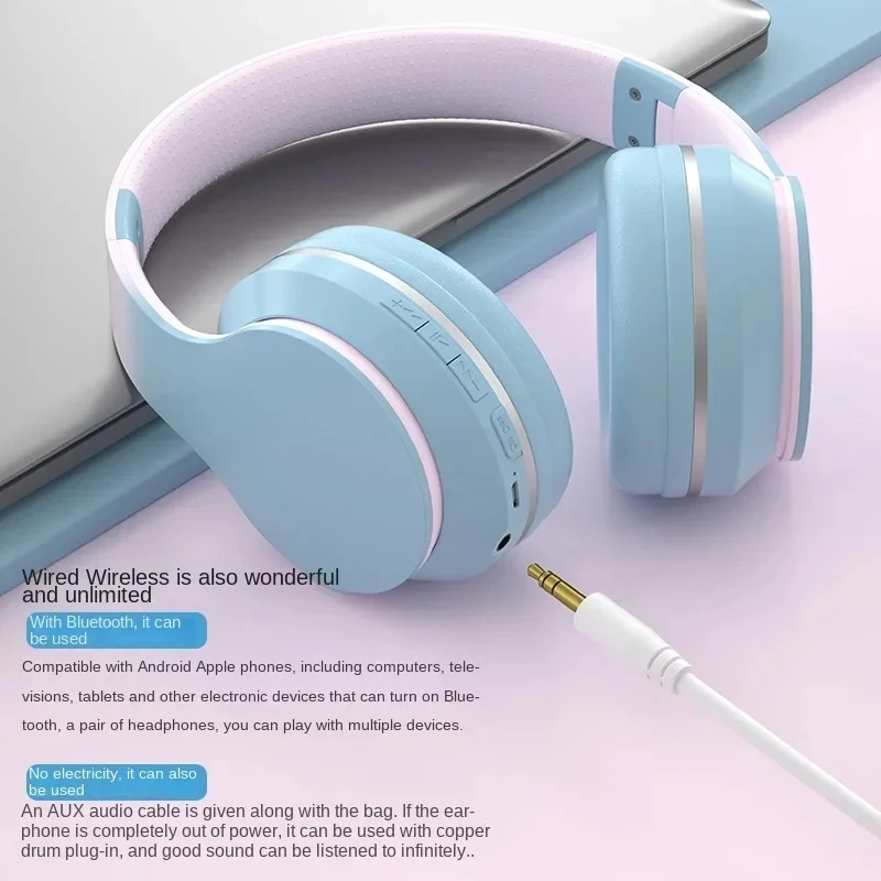 Auriculares Bluetooth con gradiente, auriculares inalámbricos con micrófono para jugadores, regalos de Navidad para niñas, juegos de PC - imagen 3