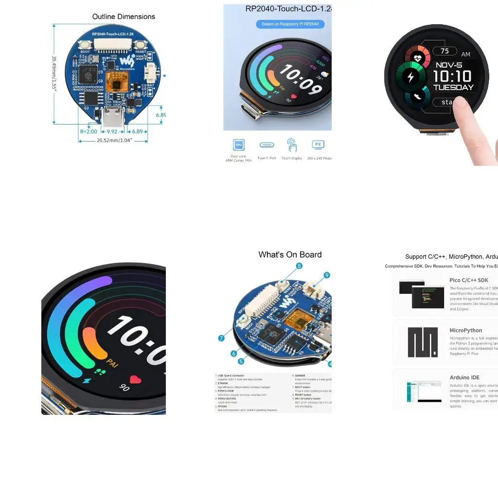 Tablero desarrollo RP2040 compacto Y1UB con pantalla táctil integrada 1.28