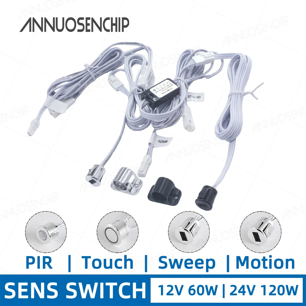 Lámpara de iluminación LED para armario, interruptor con Sensor de tira, DC12-24V 5A, Mini PIR/táctil/barrido/movimiento, interruptores eléctricos, Cable conector DuPont