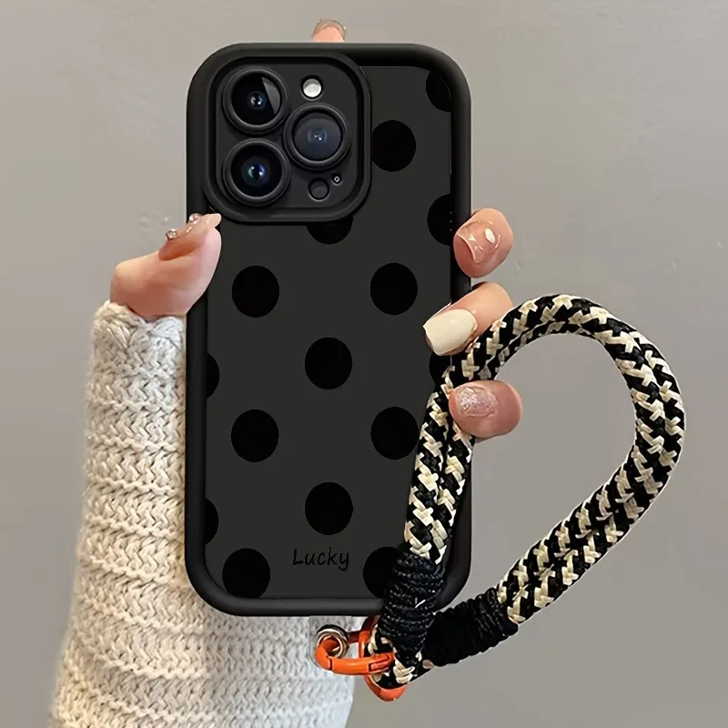 Funda de teléfono con correa colgante suave de lunares negros para iPhone 17 16 Pro Max 15 14 13 12 11 Pro X XS XR 7 8 Plus 16E 17Air funda de silicona - imagen 2