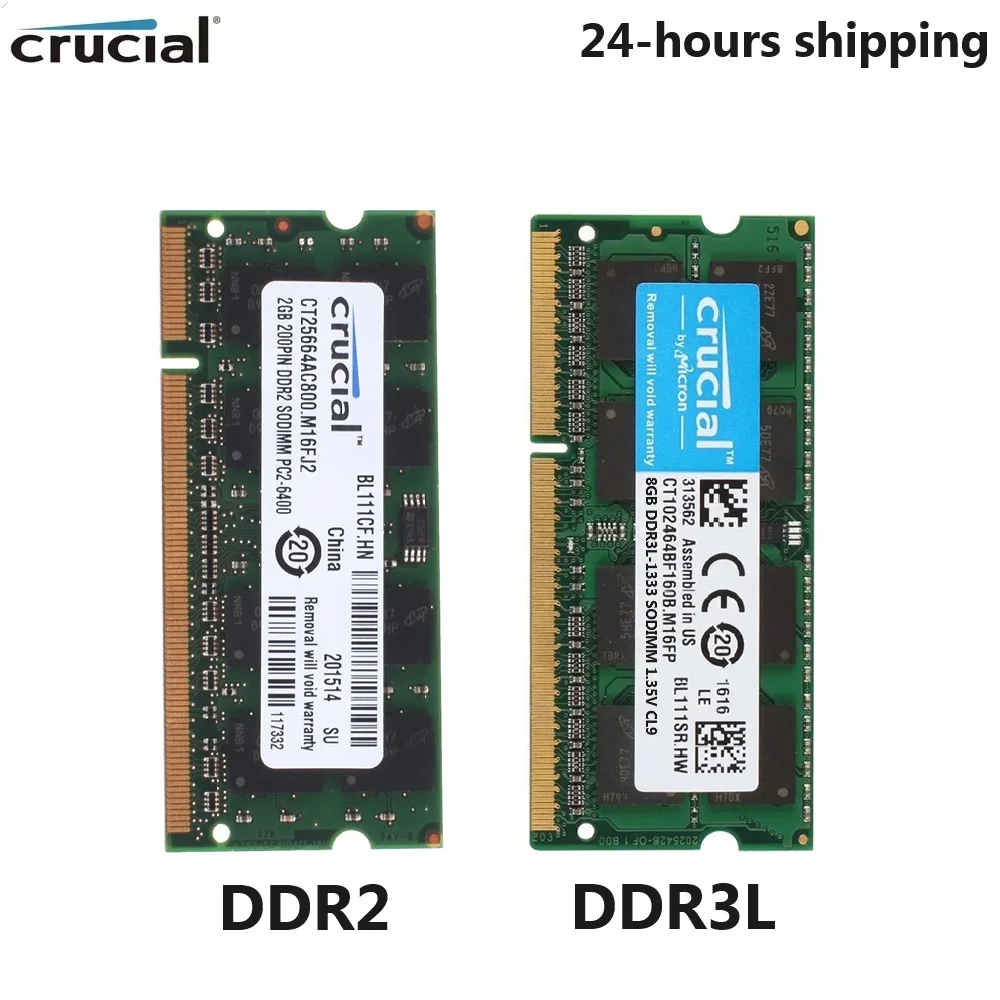 Memoria portátil CRUCIAL SODIMM RAM DDR2 DDR3L 667Mhz 800MHz 1333MHz 1600MHz 1866MHz SODIMM Ram 1,35 V 1,8 V 2GB 4GB 8GB para ordenador portátil