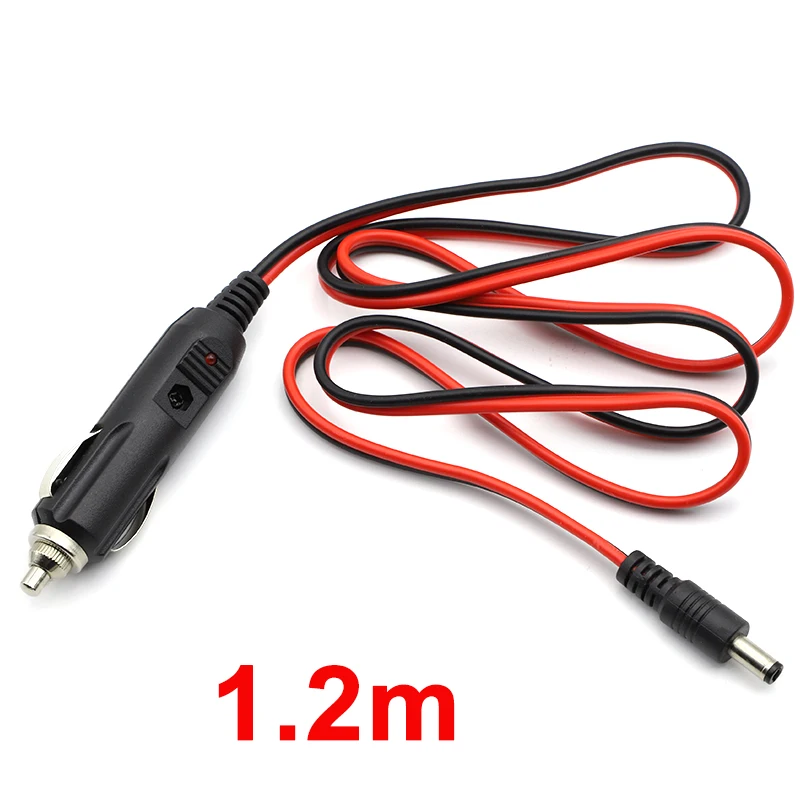 Cargador de encendedor de cigarrillos de coche Universal DC12V 5A de 1,2 m con adaptador de Cable de alimentación de fusible enchufe CC línea de conexión de 5,5x2,1mm nuevo