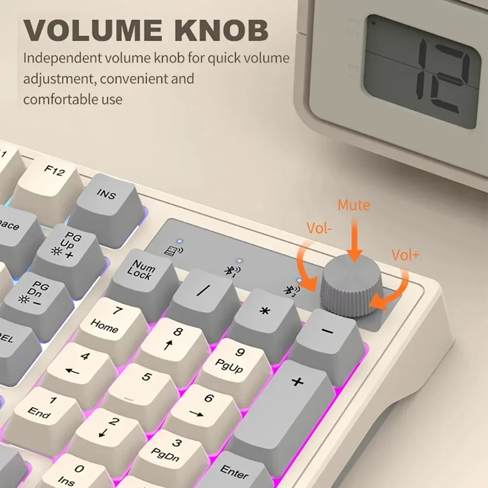 Teclado mecánico inalámbrico de 2,4G, Bluetooth 5,0, teclado de modo Dual con retroiluminación RGB para PC de escritorio, teclado de oficina/juego - imagen 5