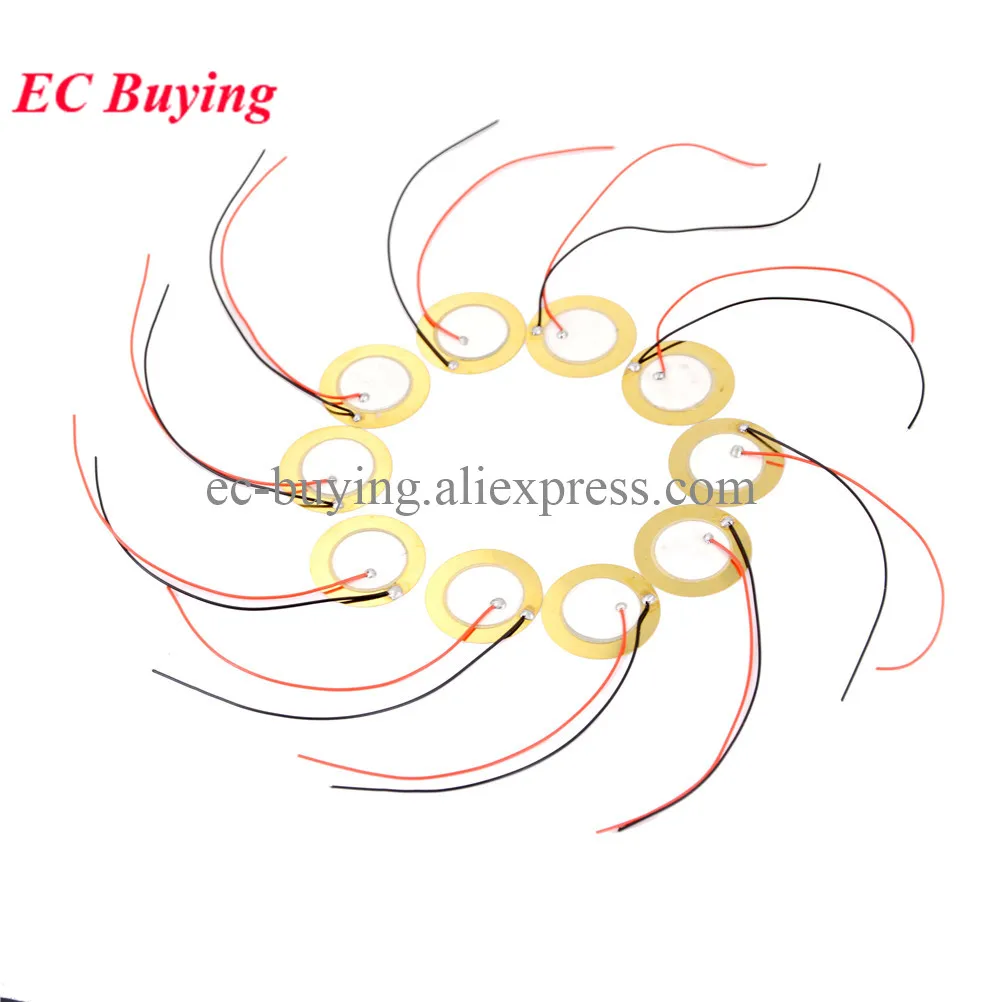 Placa de oblea de cerámica piezoeléctrica de 15mm de diámetro para altavoz zumbador, Sensor de altavoz electrónico DIY con cable, 2 uds.-100 Uds. - imagen 4