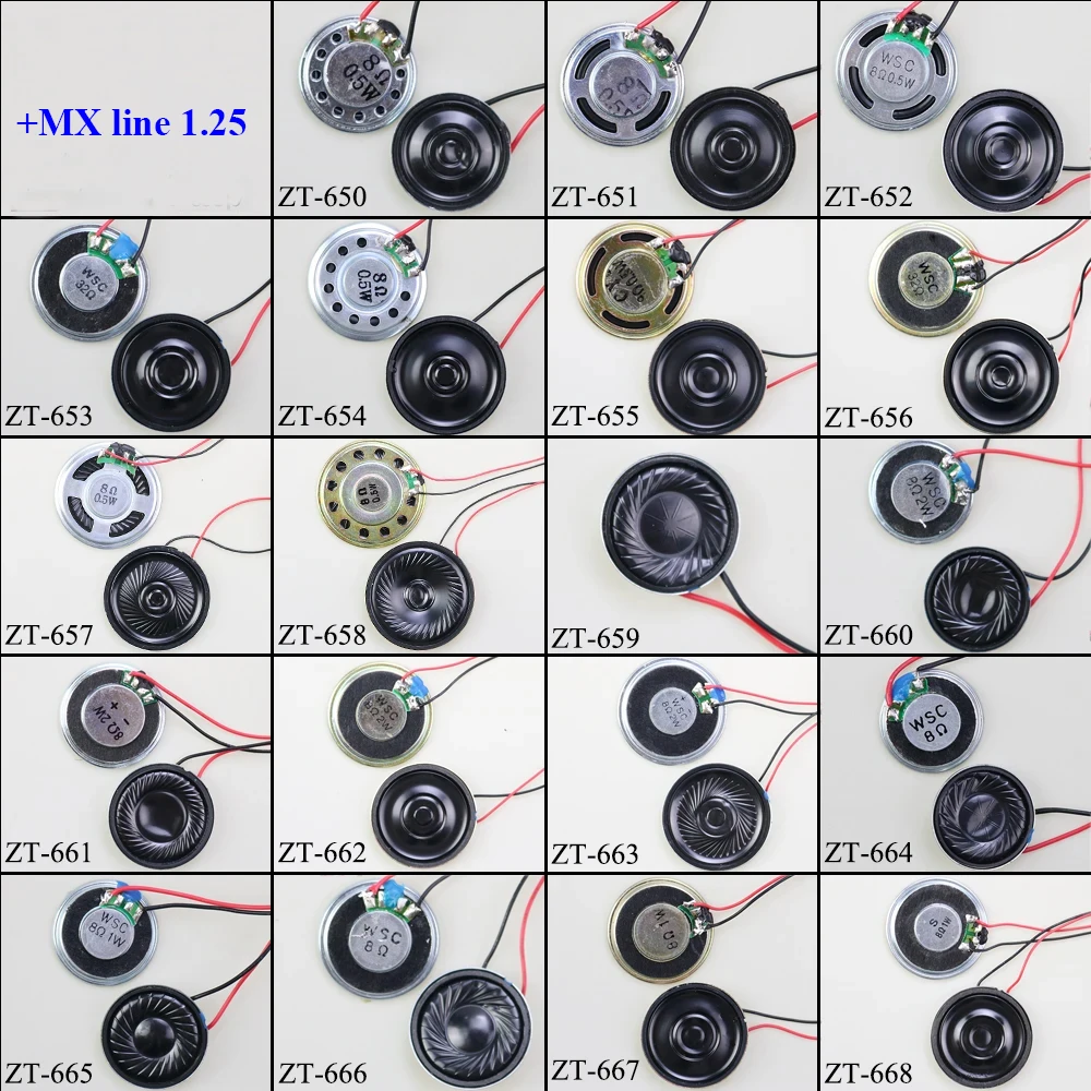 Altavoz ultradelgado de 2x8, 32 ohmios, 8R, 32R, 0,5 W, 1W, 2W, diámetro 20, 23, 26, 28, 30, 32, 36, 40, 50 MM, línea DuPont MX XH, Terminal 1,25, 2,54 - imagen 5