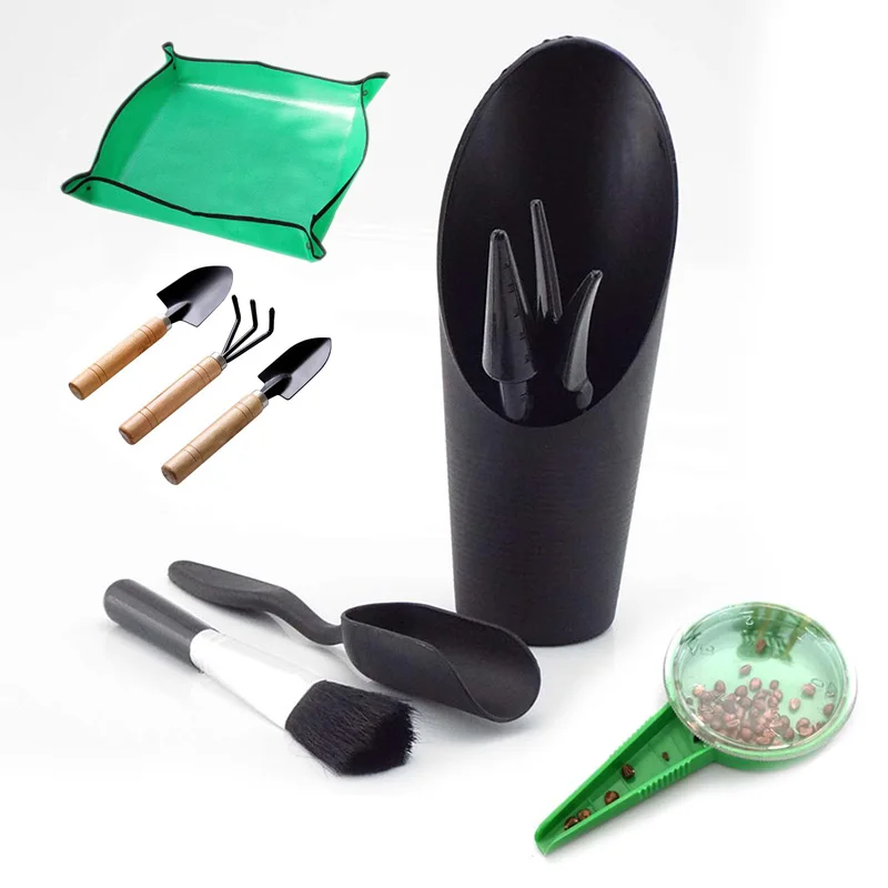 Kits de herramientas para macetas de jardín, maceta DIY para vivero de plantas, bandeja en maceta, rastrillo de pala para bonsái, suculentas, trasplante de plántulas