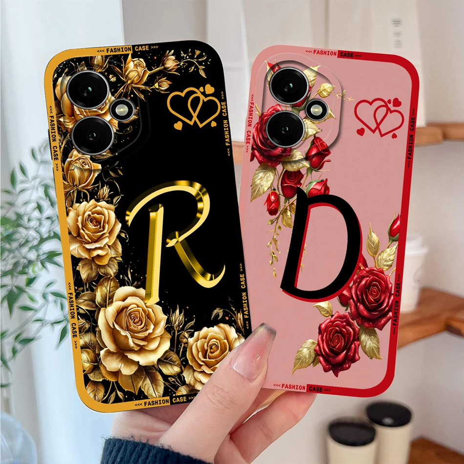Funda con letras rosas para Honor 400 Pro / 400 Lite / 400, fundas para teléfonos inteligentes, protección de cámara de silicona líquida suave, fundas traseras para parejas - imagen 3