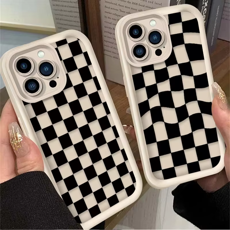 Funda de teléfono a cuadros en blanco y negro para iPhone 17 Pro Max 16 16E 15 Plus 14 13 Pro 12 11 Pro Max XR XS 17 Air Soft Cover - imagen 2