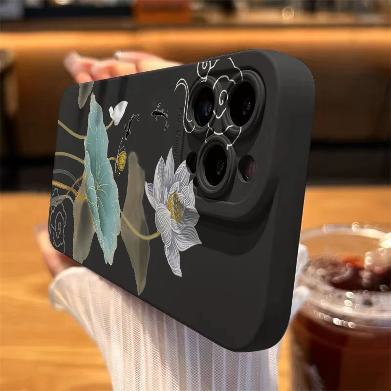 Funda de silicona suave para teléfono móvil, carcasa a prueba de golpes con patrón Floral azul para iPhone 15, 14, 13, 12, 11 Pro Max, XS Max, XR, X, 7, 8, 15 Plus, SE 2022