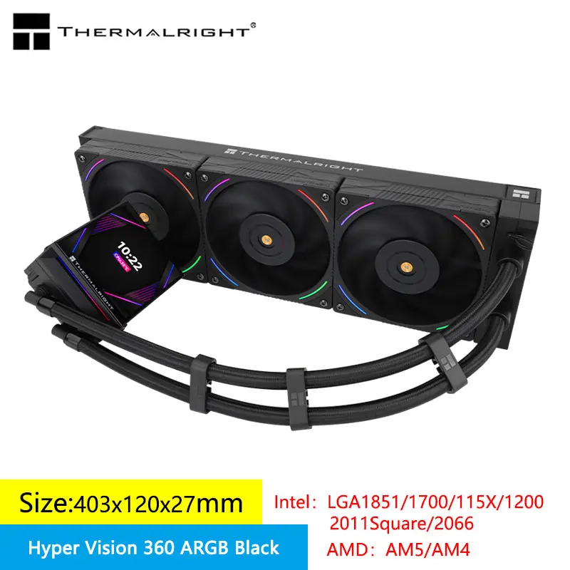 Radiador de agua fría todo en uno Thermalright Hyper Vision 360 ARGB, 3,95 pulgadas puede girar la pantalla LCD, LGA1851/1700/AM5/AM4
