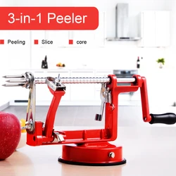 Pelador de frutas 3 en 1, máquina de rebanar, pelador de manzana versátil, acero inoxidable con Base de succión para cocina doméstica