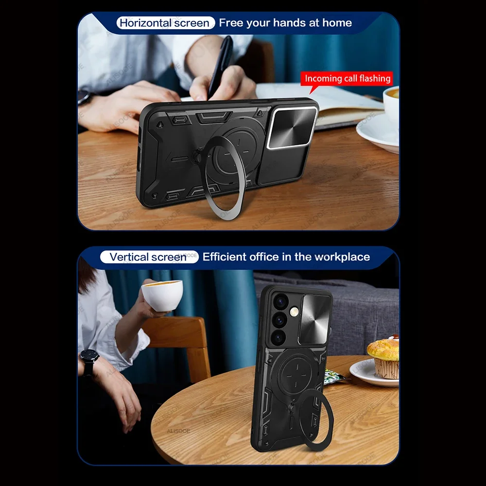 Funda para Samsung S24 Ultra S23 Plus, carcasa deslizante con soporte magnético para lente de cámara, Galaxy S24 S23 FE S22 S21 Plus - imagen 4