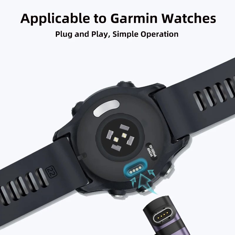 Adaptador de carga USB C para Garmin Quatix7 Pro Fenix8765 Instinct 2S conector portátil tipo C para convertidor de cargador de reloj inteligente - imagen 2