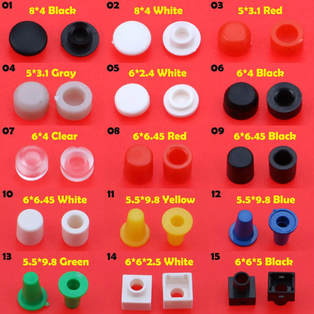15 modelos, 10 piezas cada una, 5*3,1mm, 5,5*9,8mm, 6*6mm, 8*4mm, cubierta de botón microinterruptor, embalaje, embalaje de ensamblaje de botón jog - imagen 2
