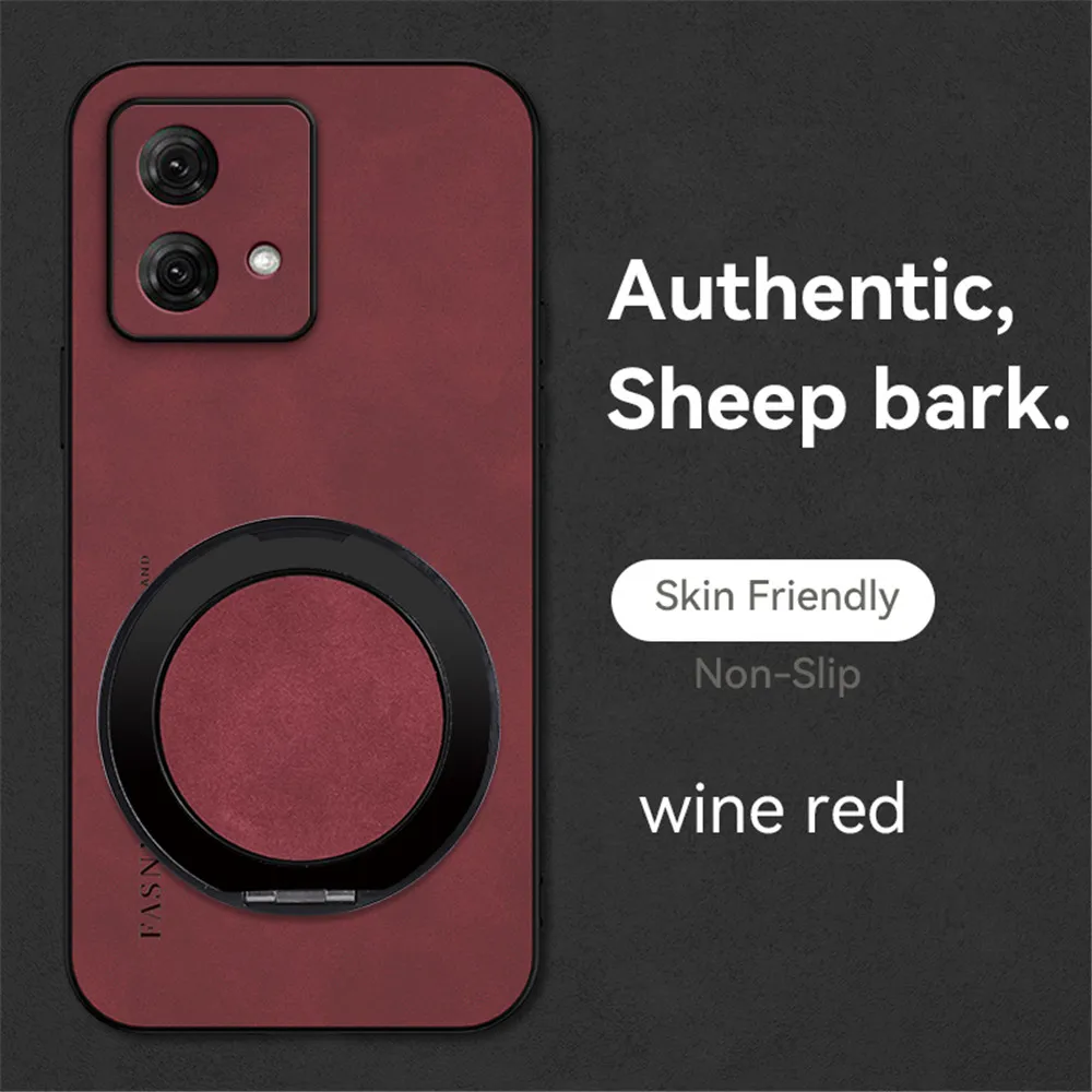 Funda de teléfono con soporte de cuero magnético de piel de oveja de lujo para Motorola MOTO G14 G24 G34 G54 G84 G22 soporte a prueba de golpes funda trasera - imagen 3