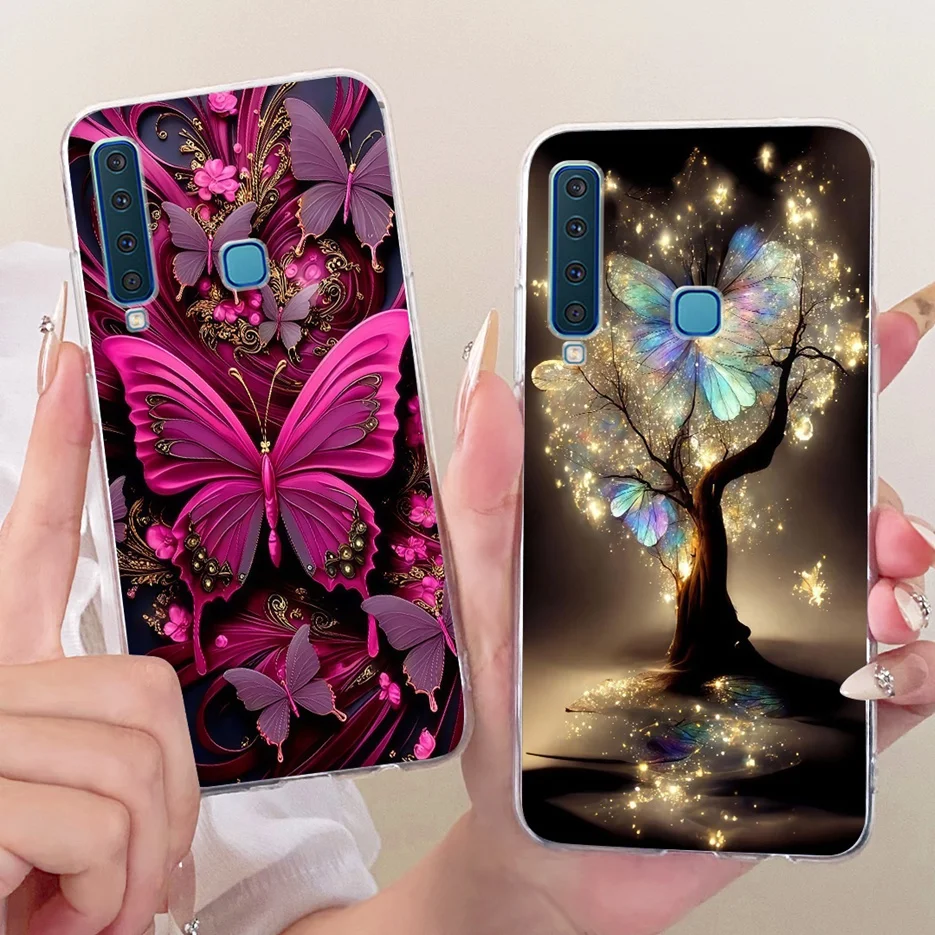 Para Samsung Galaxy A9 2018 funda SM-A920F nuevas flores mariposa cubierta pintada suave funda de teléfono delgada para Samsung A7 2018 A750F bolsas - imagen 2