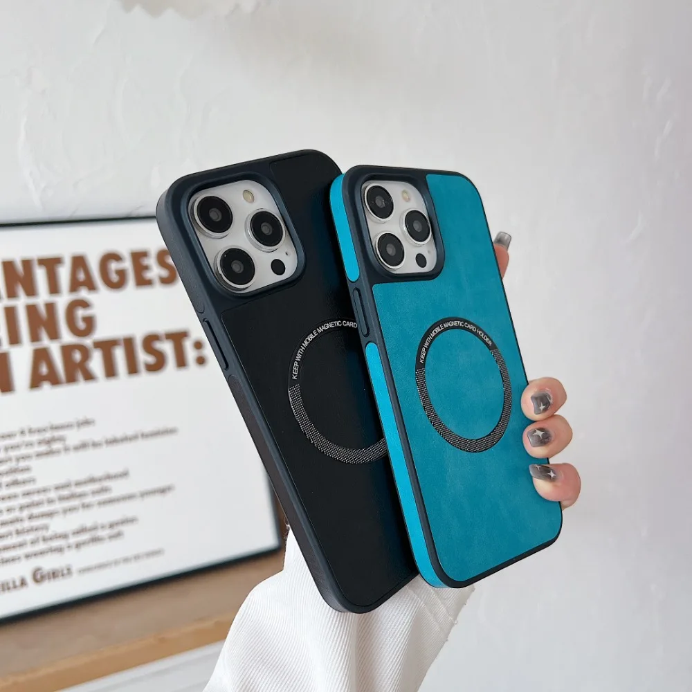 Magsafe-funda magnética de cuero para teléfono, carcasa a prueba de golpes para iPhone 16, 15, 14, 13, 12, 11 Pro Max Plus, carga inalámbrica