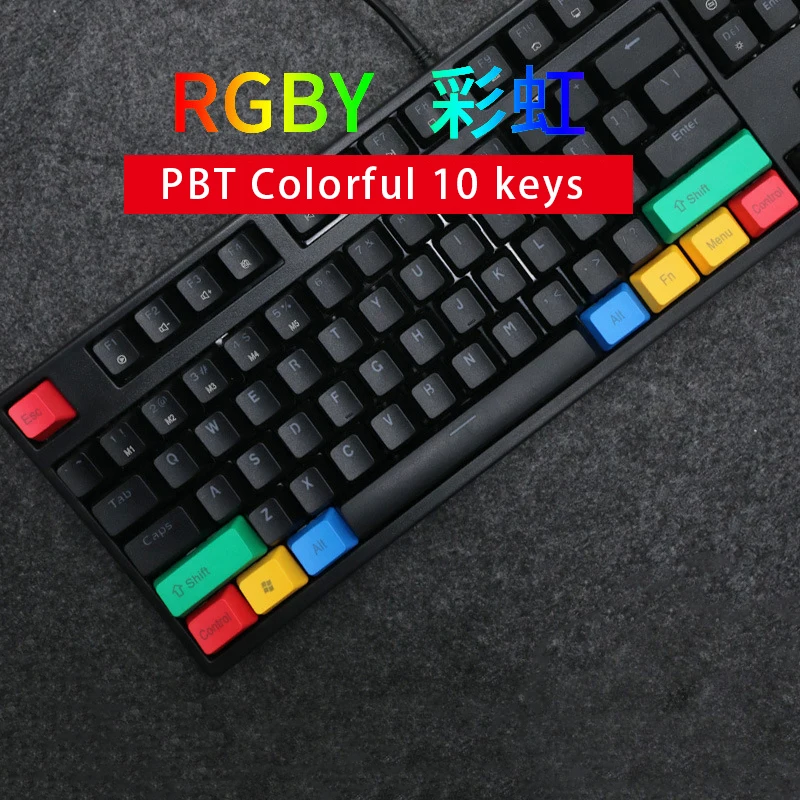 Teclas PBT impresas para teclado mecánico USB, teclas de colores en blanco/superior/lateral, Control de menú Mac, RGBY, reemplazo DIY, 10 teclas - imagen 5