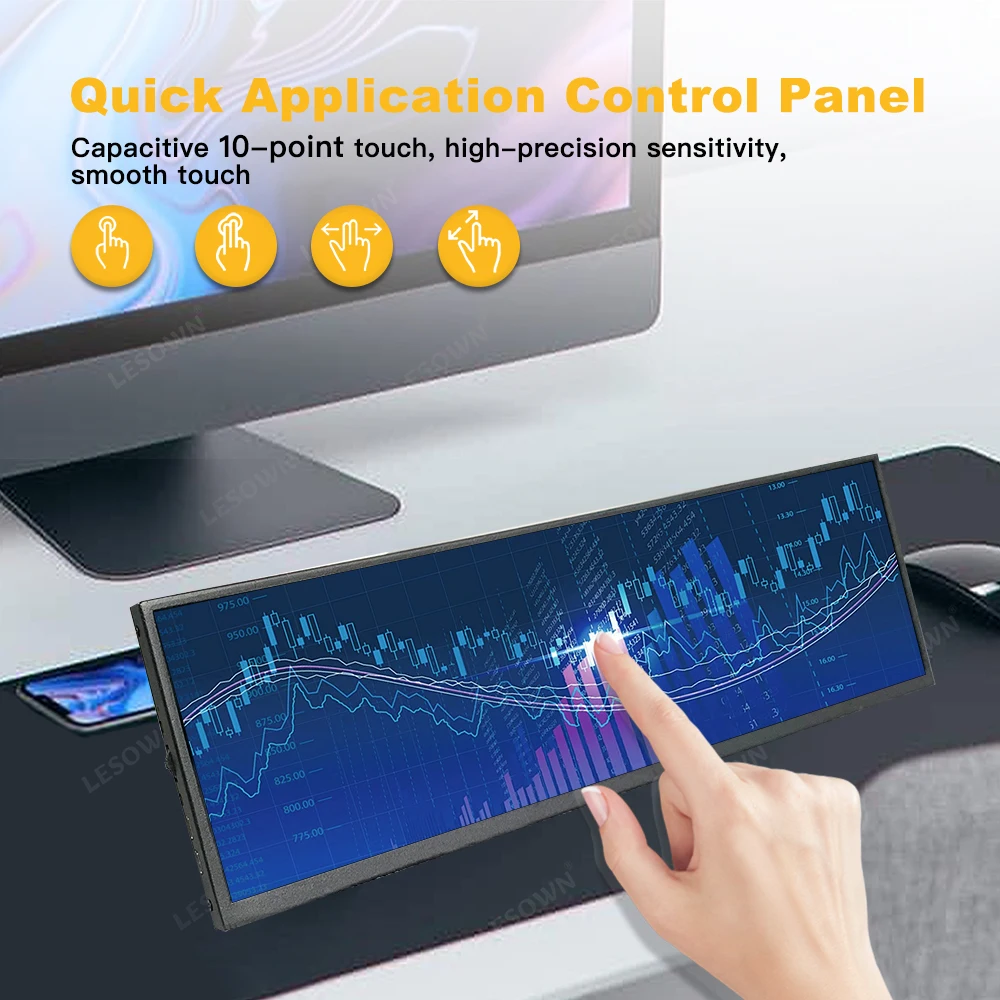 LESOWN-mini Pantalla de 2880x864, 12,7 pulgadas, 120Hz, 500Nits, IPS Touch, tira larga, tipo C, HDMI, Monitor 12,6, portátil - imagen 5