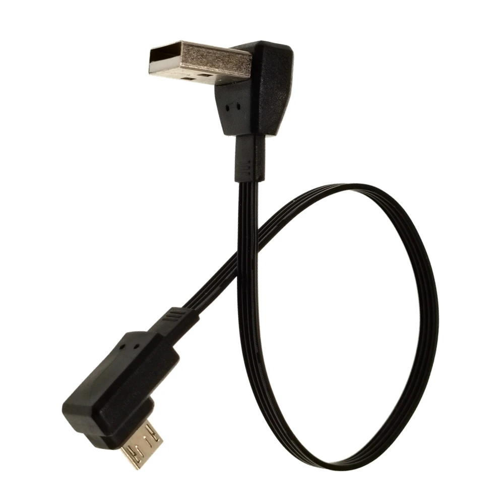 Cable plano suave de 20CM, cable de carga de datos Micro USB, cable plano para coche arriba y abajo, codo izquierdo y derecho, teléfono móvil Android universal
