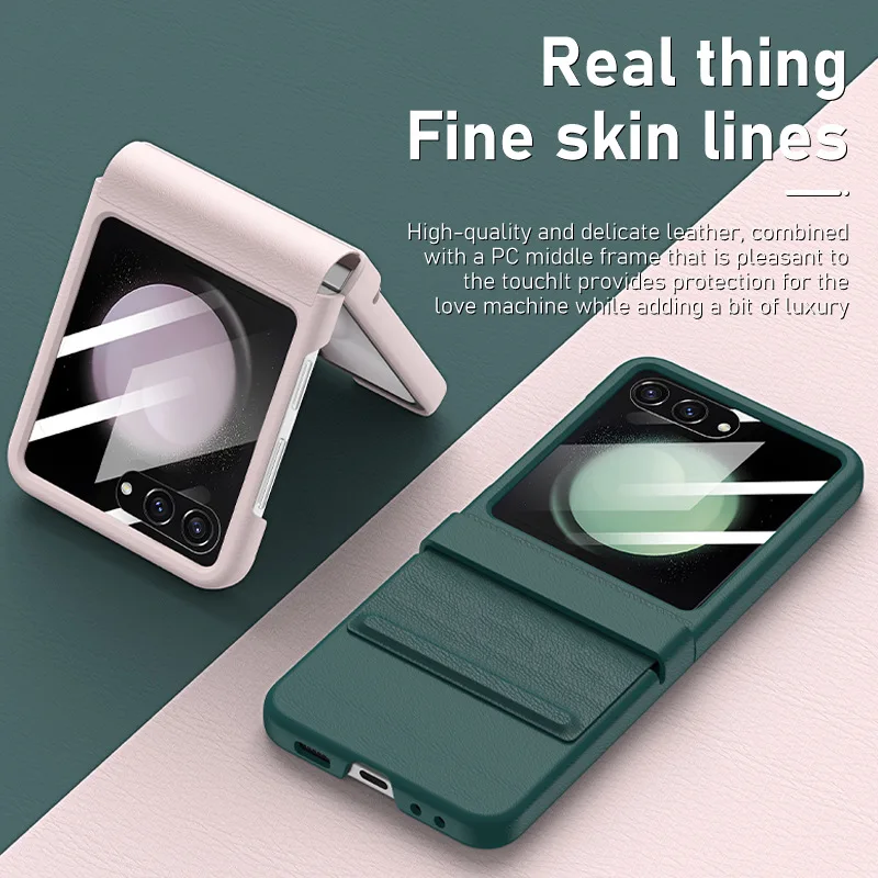 Funda de vidrio de cuero para Samsung Galaxy Z Flip 5 5G, cubierta de protección completa, antigolpes, plegable, moda de negocios - imagen 2