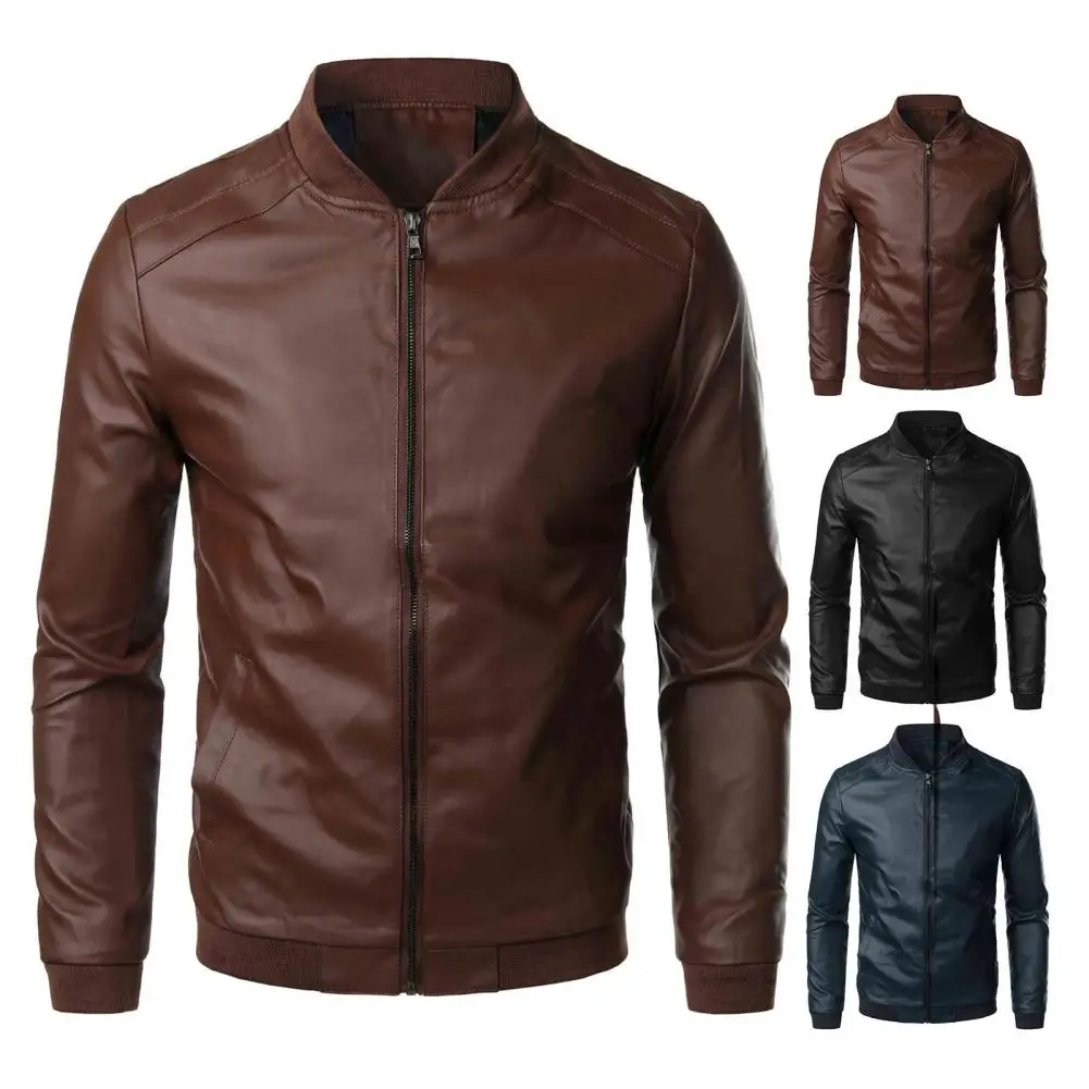 Chaqueta de béisbol a prueba de viento para hombre, abrigo elegante con cuello levantado, solapa con cremallera, bolsillos laterales, prendas de vestir para primavera y otoño