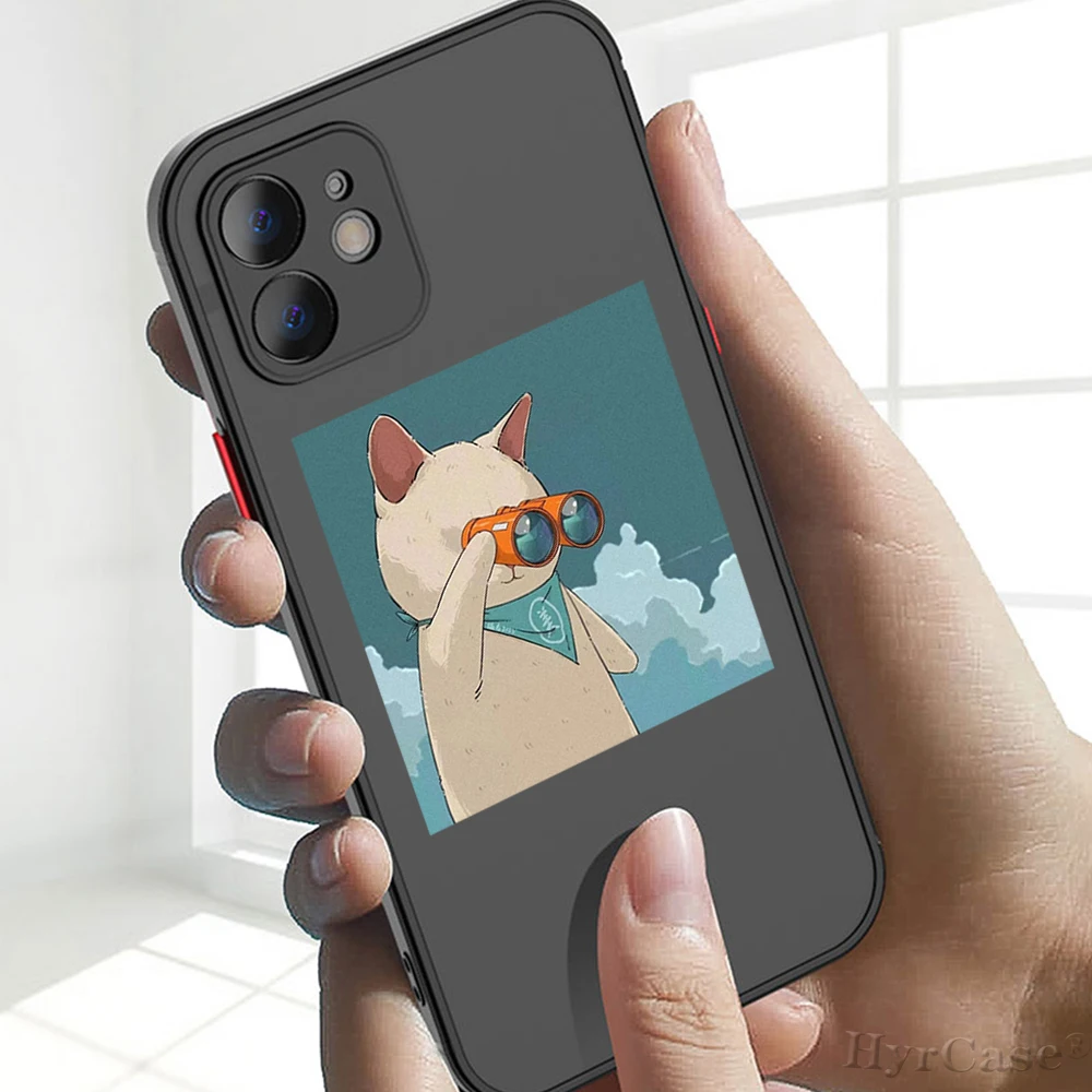 Funda trasera dura mate para iPhone 13, 12, 11, 14 Pro Max Mini, 15 Plus, 15PROMAX, parejas divertidas, Gato lindo, parachoques suave - imagen 5
