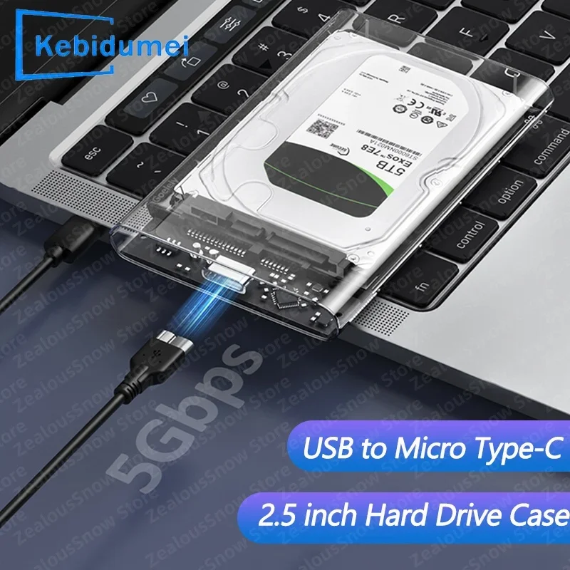 Caja HDD SSD de 2,5 pulgadas SATA a USB 3,1 tipo C 6TB carcasa de disco duro transparente rápido 5Gbps Compatible con UASP SATA III portátil - imagen 2