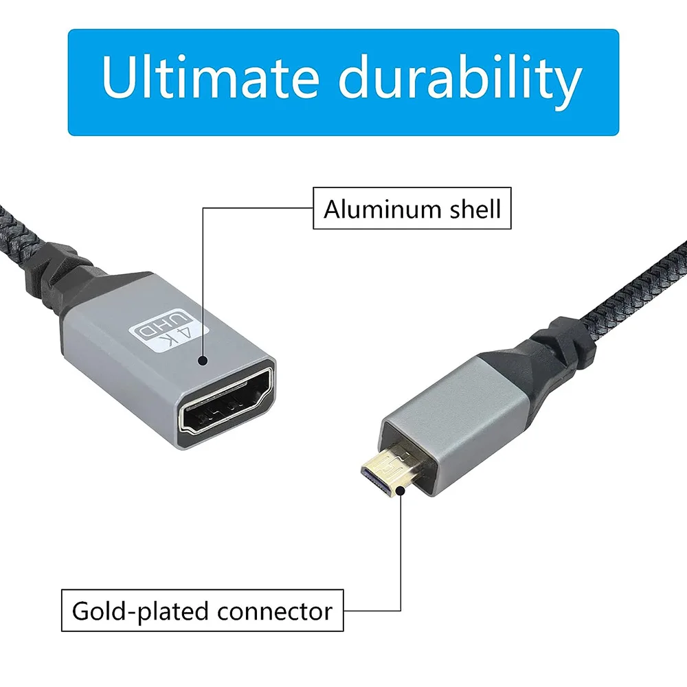 Cable de extensión HD 4K @ 60Hz Micro HDMI 2,0 macho a hembra compatible con HDMI, 0,2 M recto/izquierdo/Derecho/arriba/abajo para cámara inteligente HDTV - imagen 3