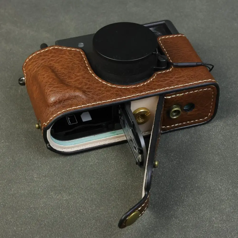 Para Fujifilm X medio Retro PU bolso de cuero para cámara estuche rígido medio con cinta cubierta del cuerpo carcasa cruzada O7Z0