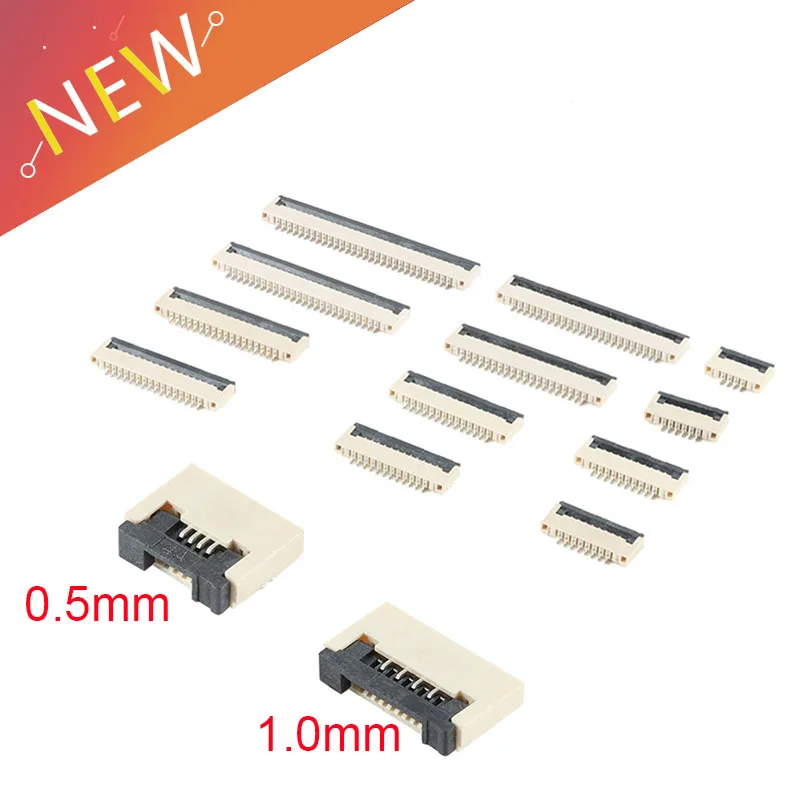 10 Uds FPC FFC conector de tapa abatible 1,0mm 0,5mm Cable plano conectores PCB SMT ZIF 4 6 8 10 12 14 15 16 18 20 22 24 26 28 30-60Pin