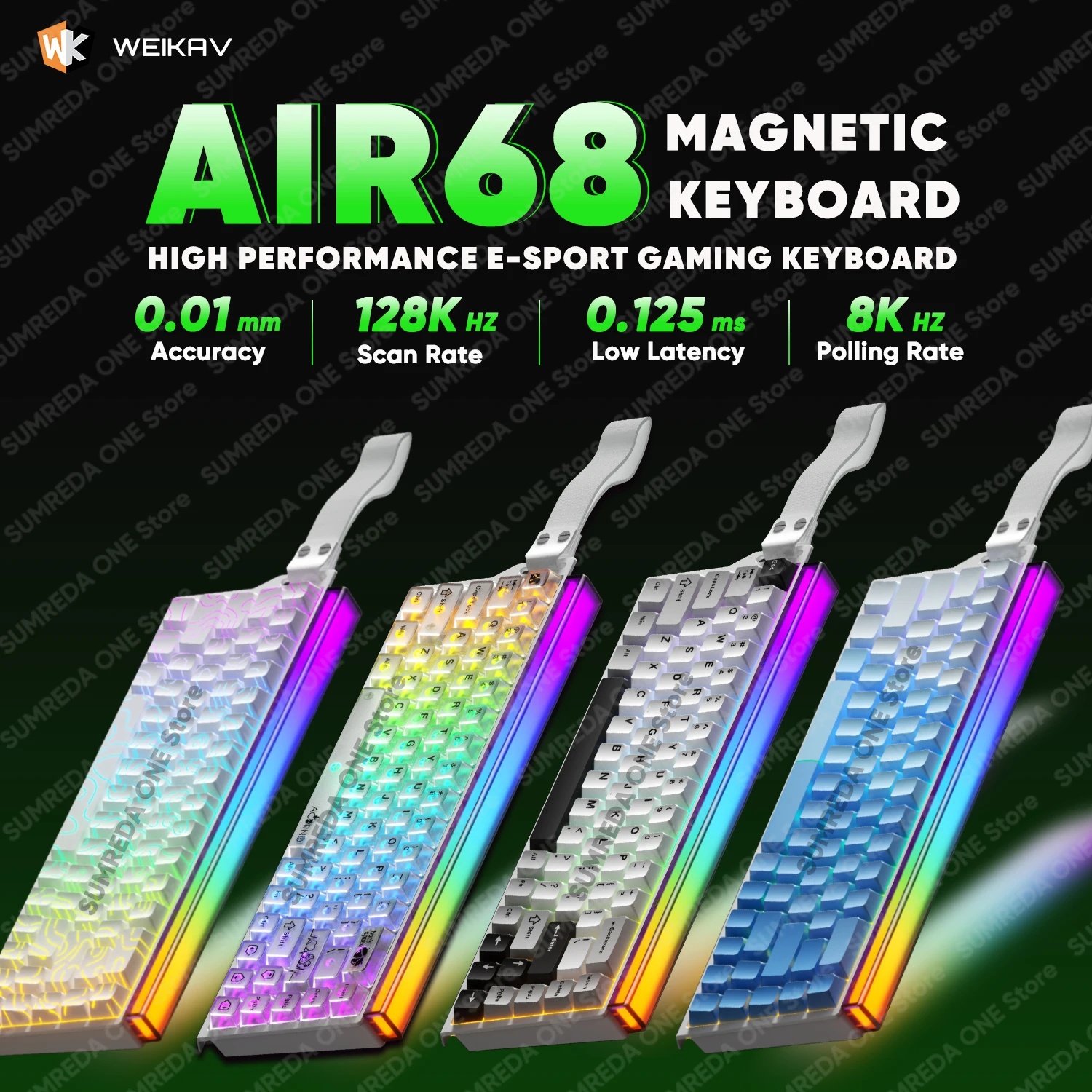 Weikav Air68 Teclado mecánico magnético con cable para juegos 60% 8K retorno RGB Hotswap disparador rápido 0,01mm 0,125 ms teclado para jugadores 65%