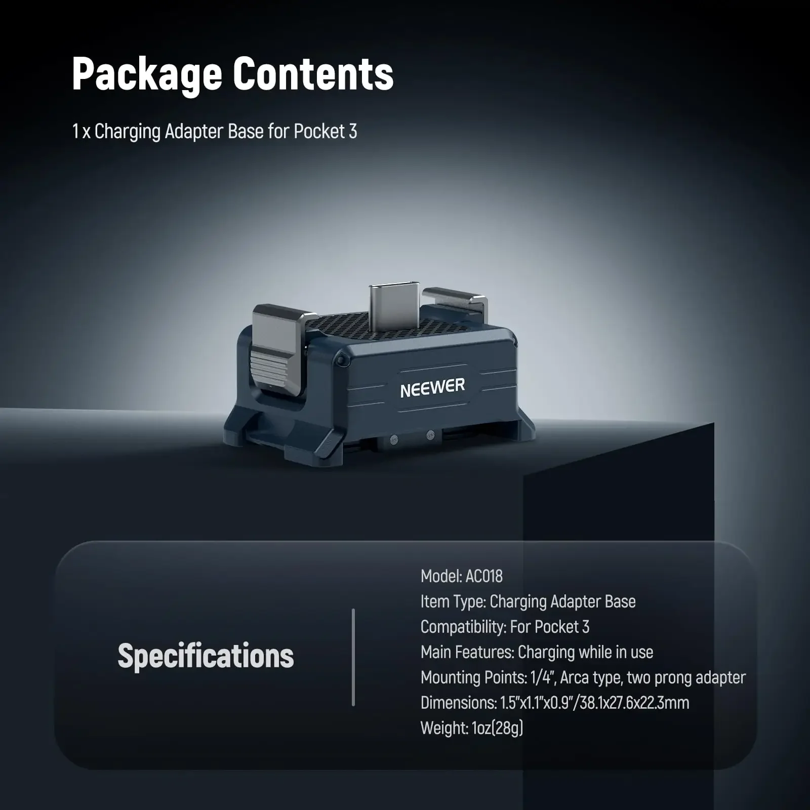 NEEWER Base adaptadora de carga para DJI Osmo Pocket 3 con rosca 1/4 tipo Arca cola de milano dedos plegables magnéticos para trípode - imagen 3