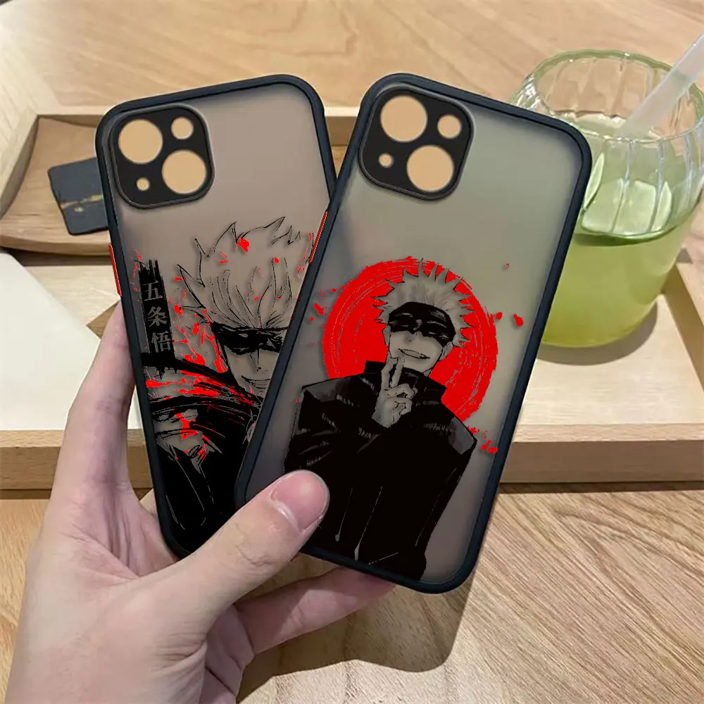 Funda de teléfono mate Jujutsu Kaisen negra de cómics para iPhone Apple 16 16E 15 11 12 13 14 Pro Max Mini SE 8 7 Plus TPU carcasa DIY - imagen 2