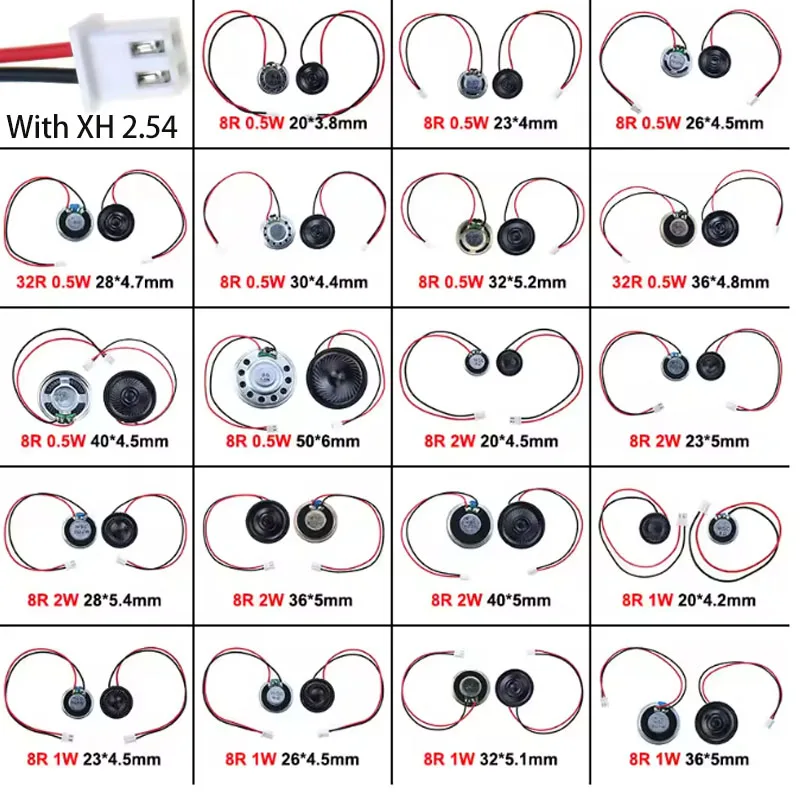 Altavoz ultrafino de 8 /32Ohms, 2/1/0,5 vatios, 2W, 8R, diámetro de 20MM, 23MM, 28MM, 36MM, 40MM con cable MX Wire2.54, longitud del cable 15cm, 2 uds.