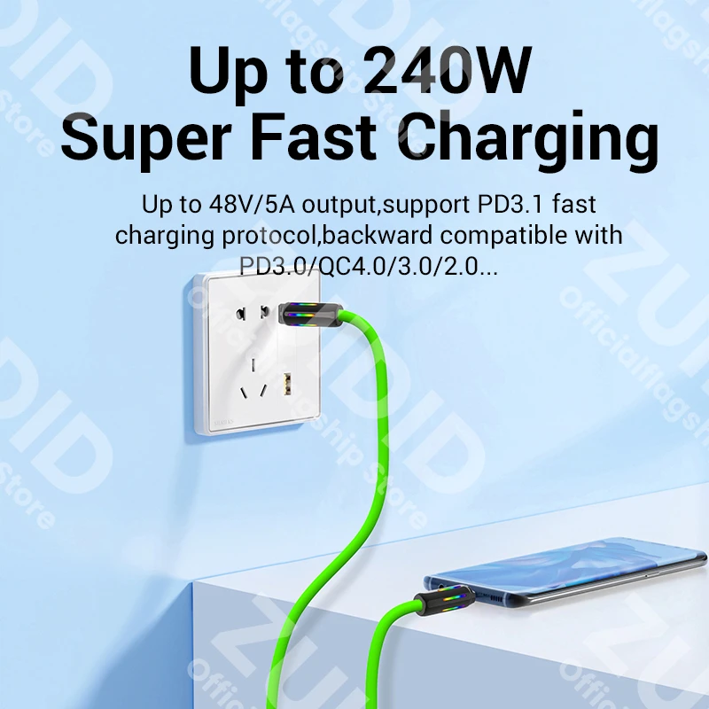 Cable de carga rápida USB C a tipo C de 240W PD3.1 Cable de datos USB tipo C de silicona líquida para IPhone 16 15 MacBook iPad Samsung Xiaomi - imagen 2