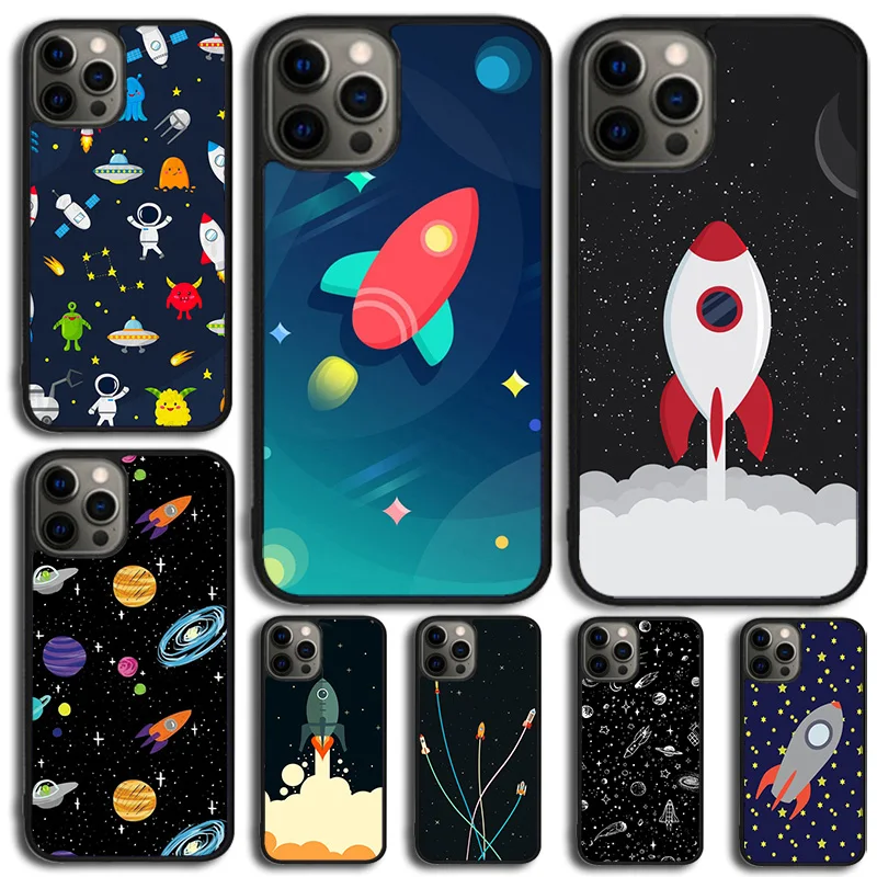 Funda de teléfono con cohete de dibujos animados para iPhone 17 Air 15 16 14 11 12 13 Pro MAX Plus