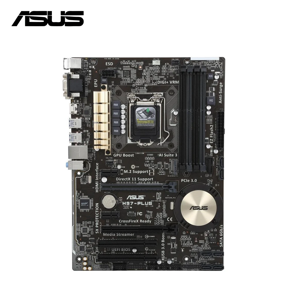 ASUS-placa base H97-PLUS Intel H97, LGA 1150, compatible con procesadores Intel i3 i5 i7 de 4 ranuras de RAM, máx. 32GB, DDR3