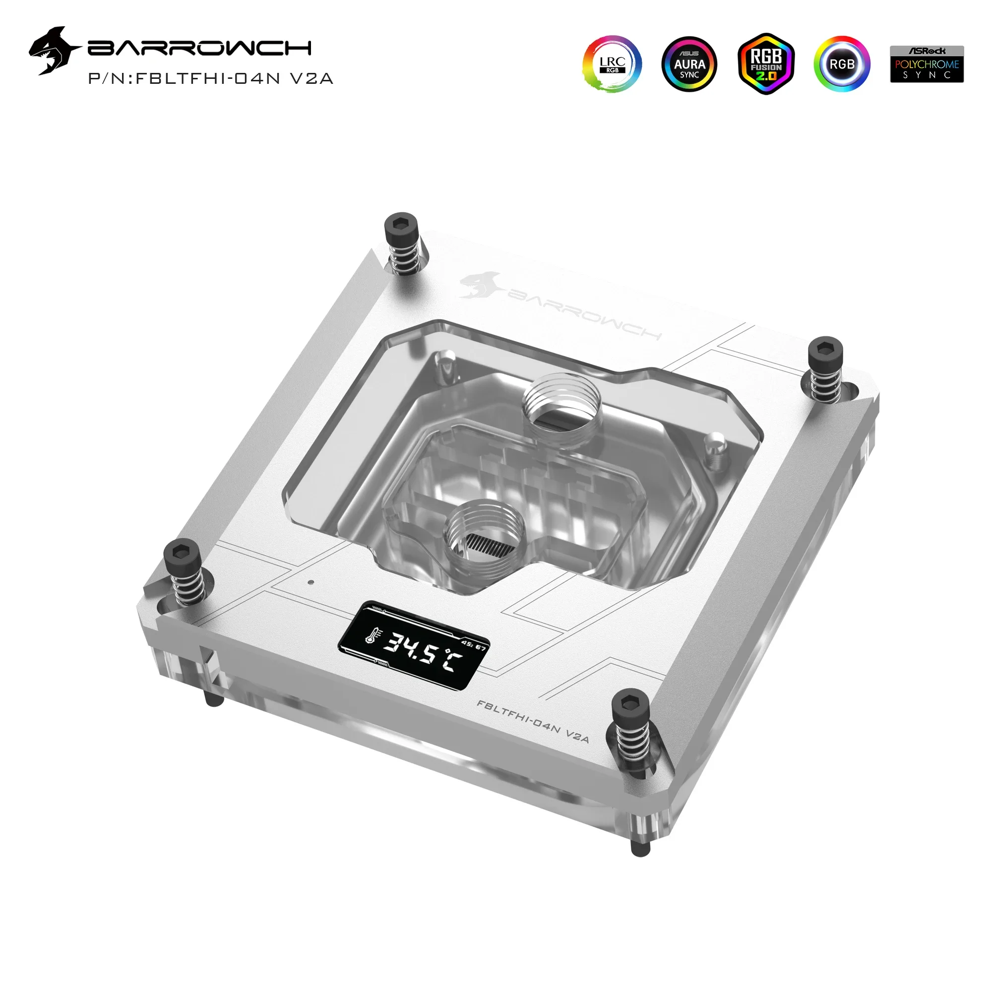 Barrowch GPU bloque de agua para plataforma INTEL LGA1200/1700/115X/X99/X299 pantalla Digital TFT 5V ARGB 3PIN AURA SYNC FBLTFHI-04I - imagen 3