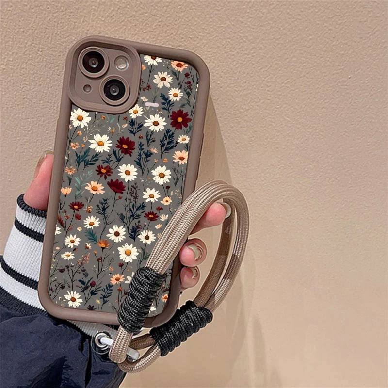 Funda con cuerda de mano y correa con estampado Floral para Samsung Galaxy A07 A06 A05 A05S A04 A04E A12 A32 A14 A73 A72 A71 A31 A51 A50 A50S - imagen 5
