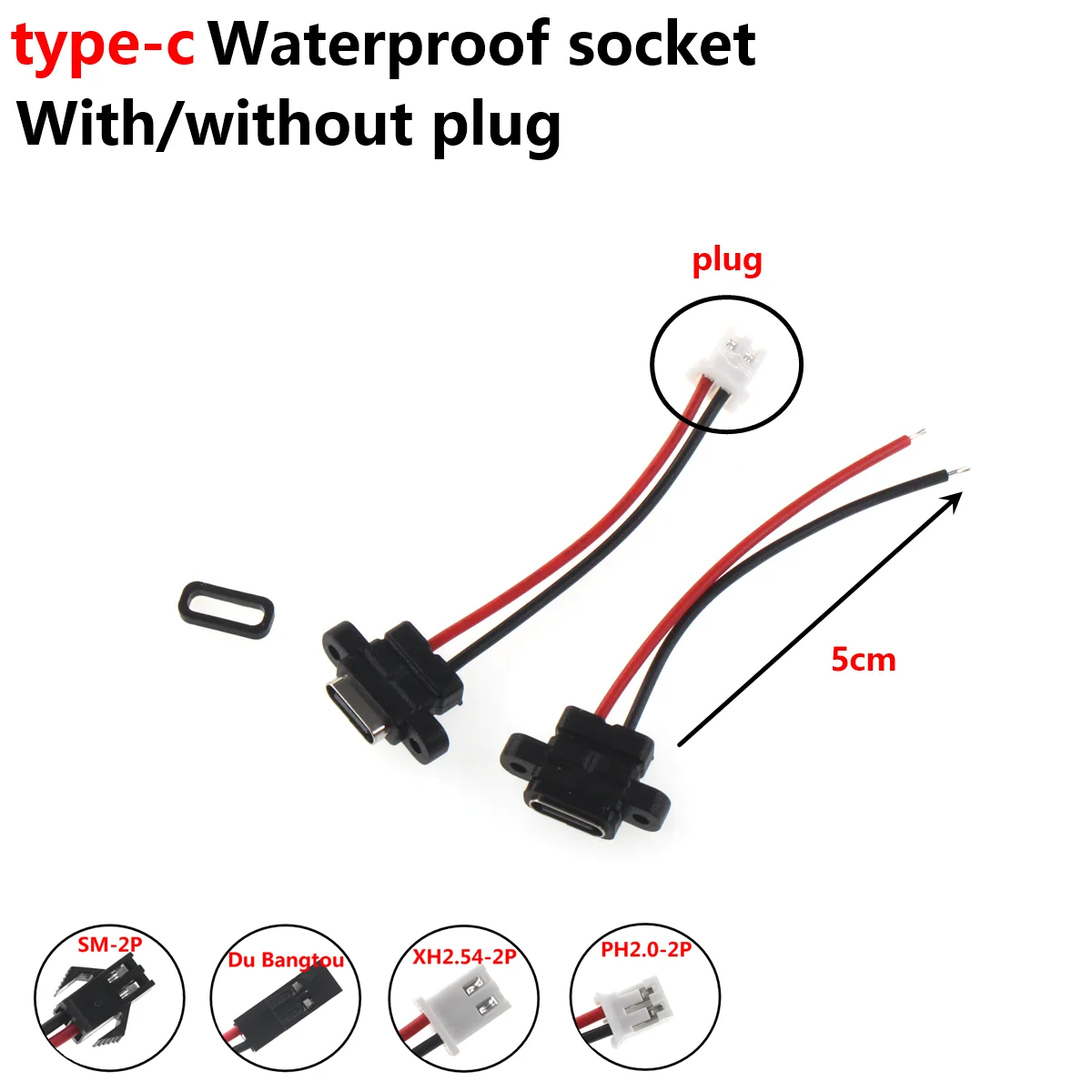 Base hembra impermeable tipo c con cable, puerto de carga, cabezal hembra DIY con orificio de montaje, Afeitadora eléctrica 2A, cable de soldadura t, 2 uds.