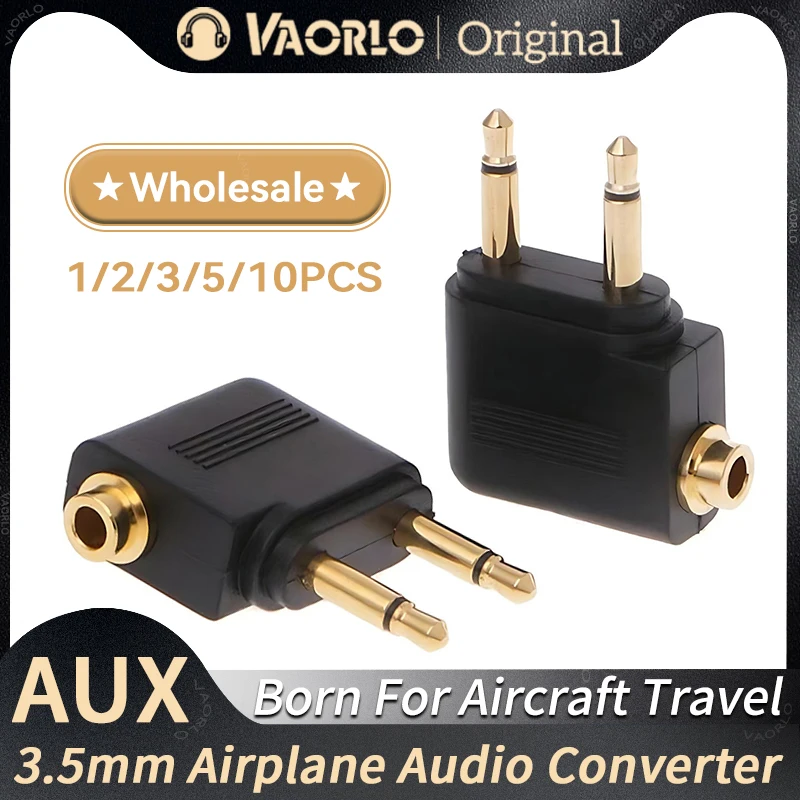 Adaptador de Audio para avión, 1-10 Uds., enchufe auxiliar de 3,5mm, auriculares para avión, convertidor de Audio para aerolínea, auriculares de viaje, venta al por mayor