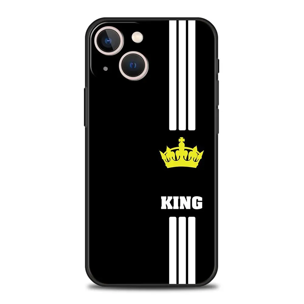 Funda de teléfono para Apple iPhone 11, 15, 14 Pro MAX, 12, 13, 7, 8 Plus, X, XR, XS, MAX, SE, estilo de pareja, dibujos animados, corona, rey, reina - imagen 2