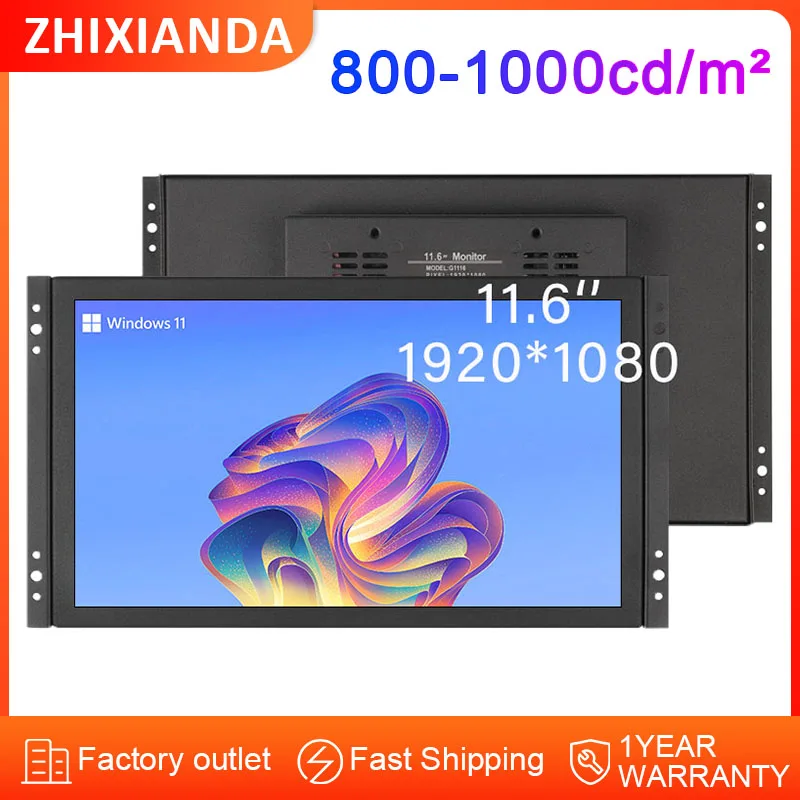 800-1000nits al aire libre usado 11,6 pulgadas 1920*1080 pantalla táctil LCD Industrial Monitor de marco abierto con interfaz USB HD VGA - imagen 2