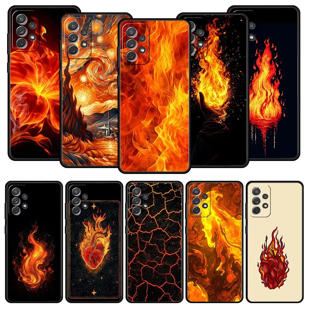Funda de teléfono con patrón de llama para Samsung A51 A71 A21S A17 A11 A15 A25 A31 A41 A23 A33 A53 A73 A07 A03S A05S A13 A35 A55 5G