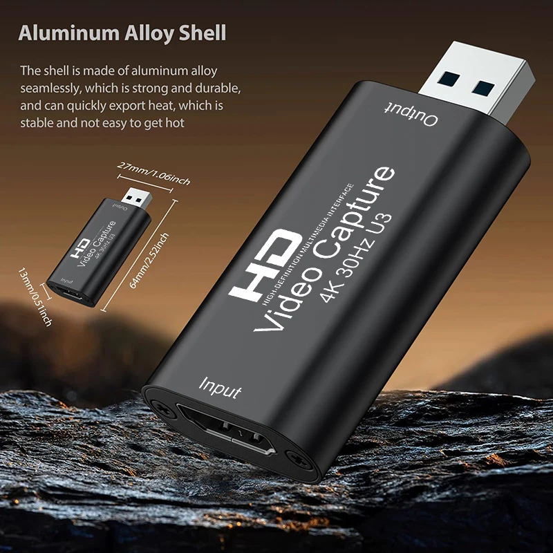Tarjeta de captura de vídeo 4K de Metal, USB 3,0, compatible con HDMI, grabador de vídeo para videocámara, grabación de vídeo, transmisión en vivo, PS4, DVD de juegos - imagen 5