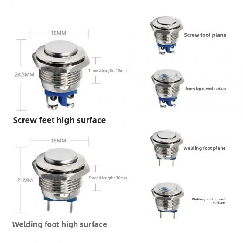 Interruptor de botón de Metal momentáneo de reinicio de 16mm, interruptor de Control de bocina de coche plateado resistente al agua, equipo modificado de pie de tornillo - imagen 3