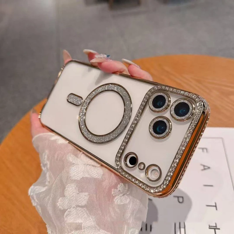 Funda magnética para iPhone 17 Pro Max 17 Air 17Pro, cubierta chapada en Flash Diamond, carcasa transparente suave para cámara completa Mag-safe - imagen 3