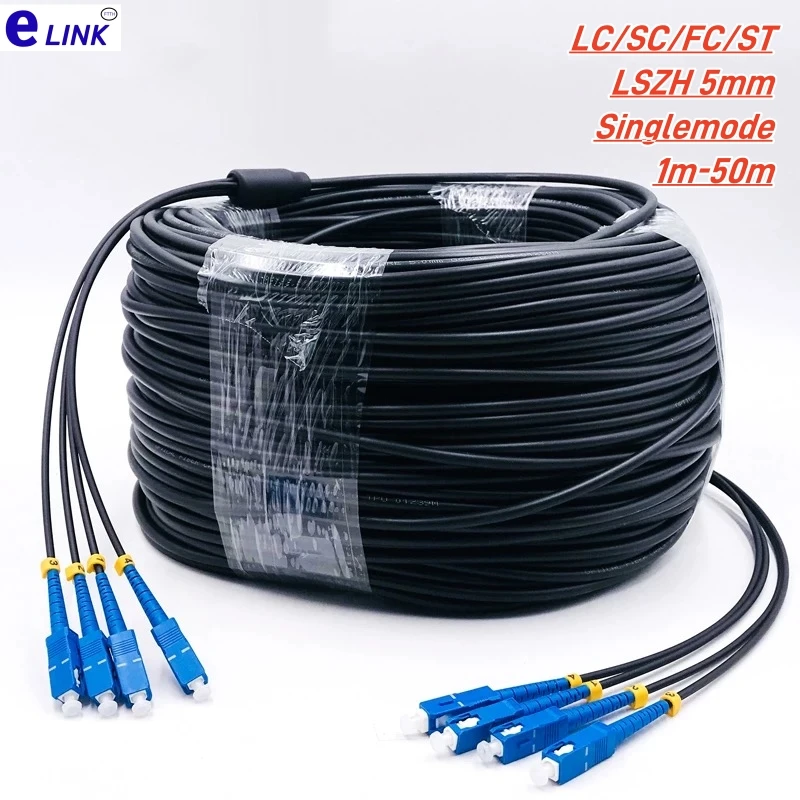 Cable de conexión de fibra óptica blindado 1-50m 4C LSZH monomodo 5mm 20m30m a prueba de ratones LC SC FC E2000 puente de 4 núcleos SM exterior negro 4 fibra