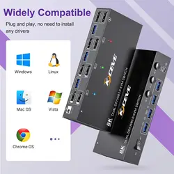 KCEVE Conmutador KVM 8K para 3 PC y 2 monitores USB 3.0